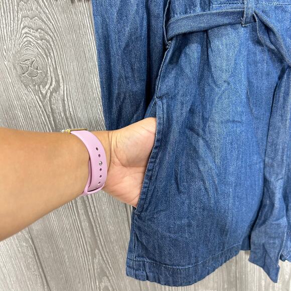 Free People Womens Tangled In Willows Off Shoulder Denim Playsuit Romper S - Picture 3 of 10